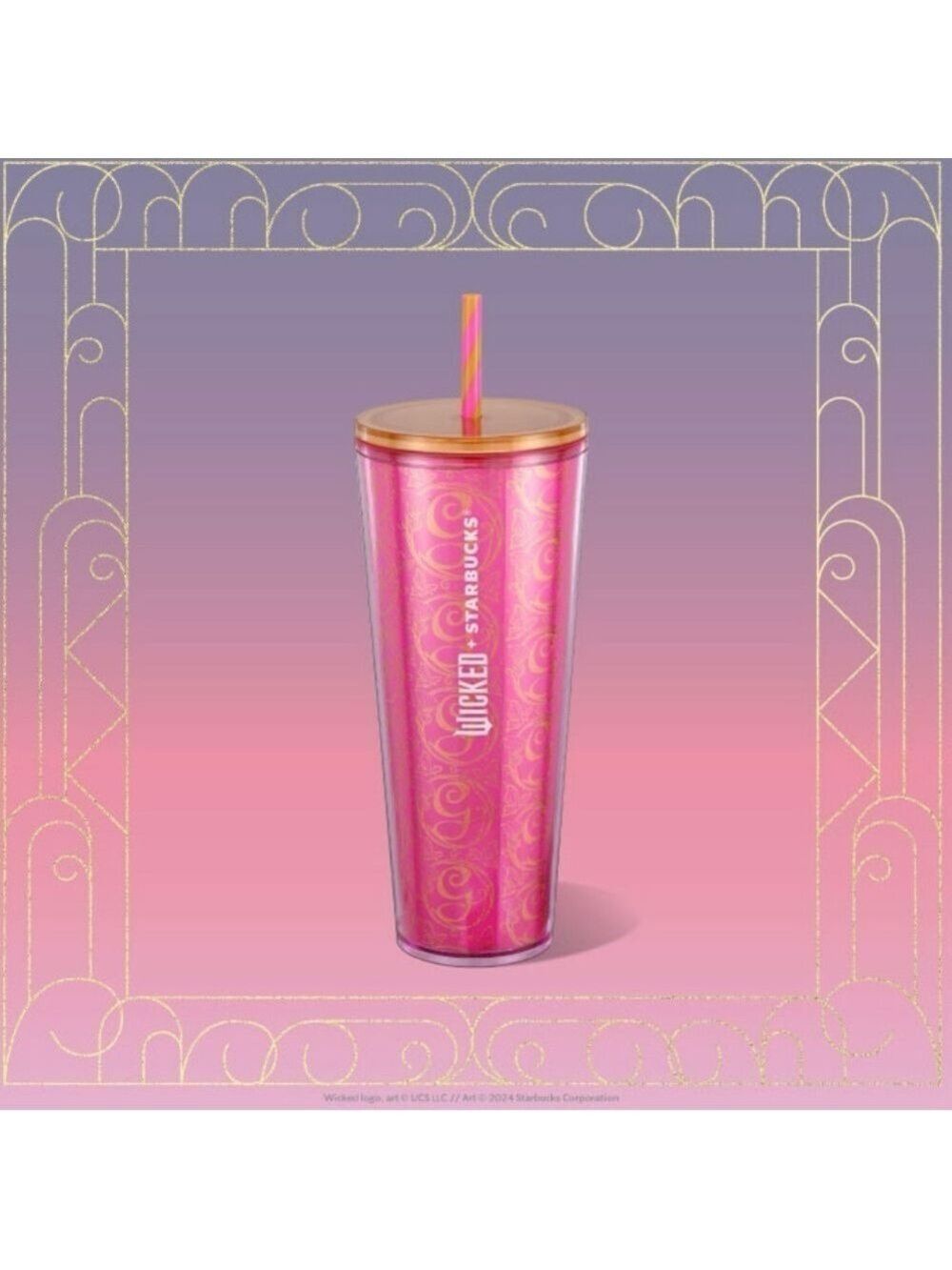 Starbucks Wicked Glinda pink & gold 24 oz venti cold tumbler cup